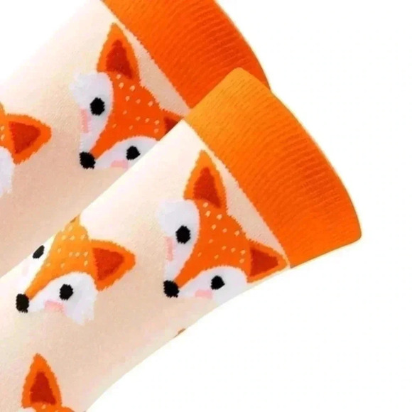Fox animal orange pattern funny crew white boot socks black unisex men's fashion - Picture 3 of 3
